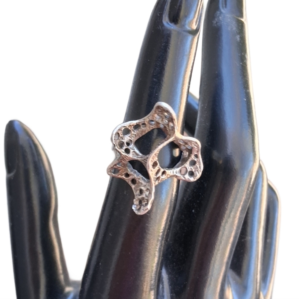 Brutalist Sterling Silver Openwork Statement Ring… - image 1
